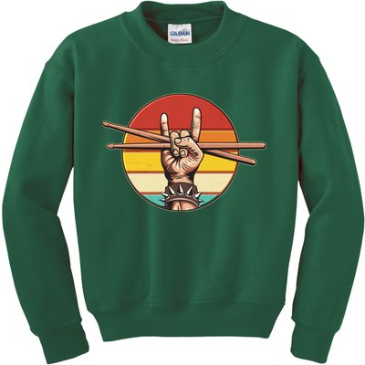 Vintage Rock One Drummer Drum Sticks Kids Sweatshirt
