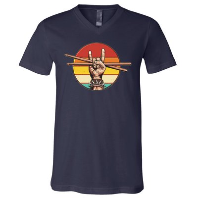 Vintage Rock One Drummer Drum Sticks V-Neck T-Shirt