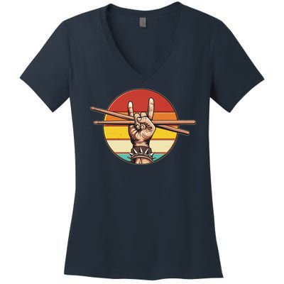 Vintage Rock One Drummer Drum Sticks Women's V-Neck T-Shirt