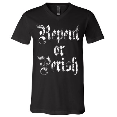 Vintage Repent or Parish Christian V-Neck T-Shirt