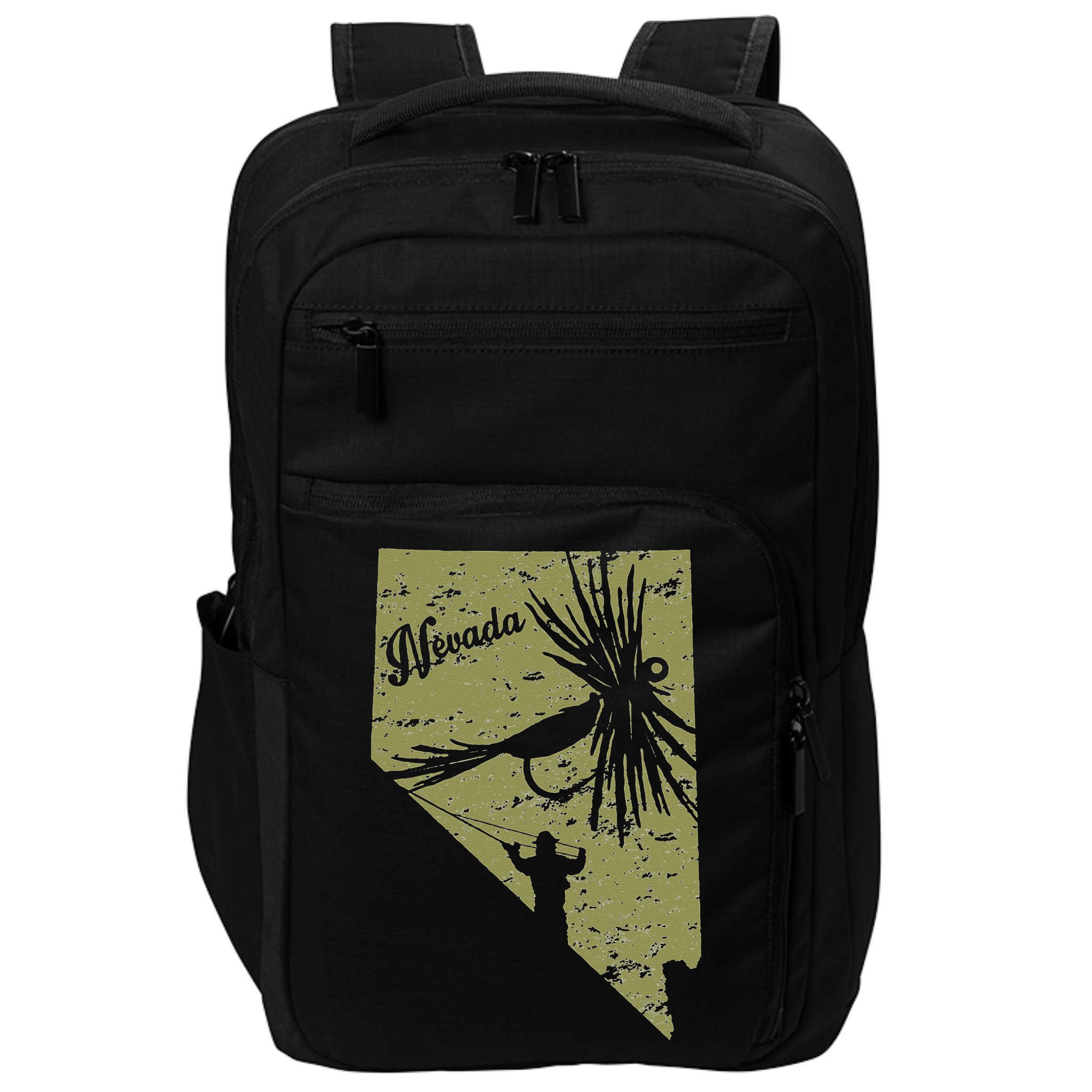 Vintage Rustic Olive Fish Nevada State Map NV Fly Fishing Impact Tech Backpack