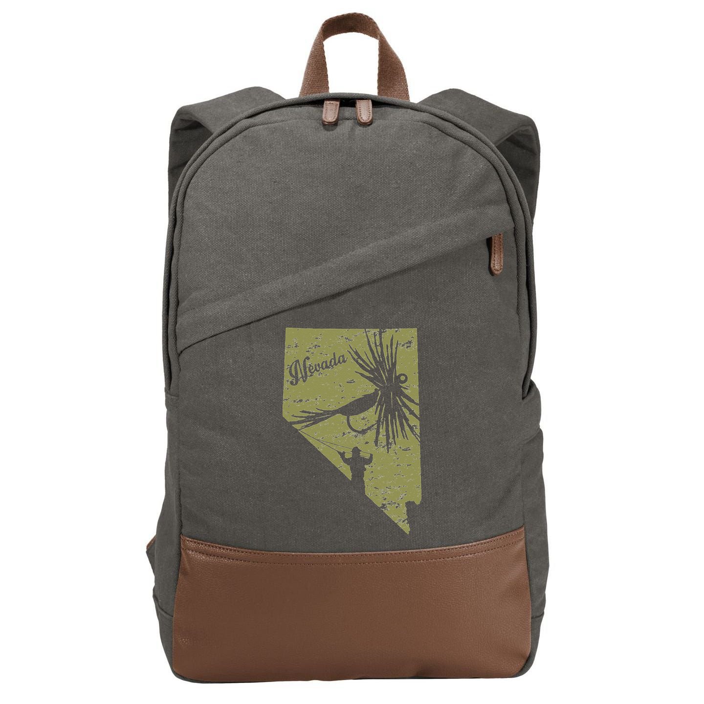 Vintage Rustic Olive Fish Nevada State Map NV Fly Fishing Cotton Canvas Backpack