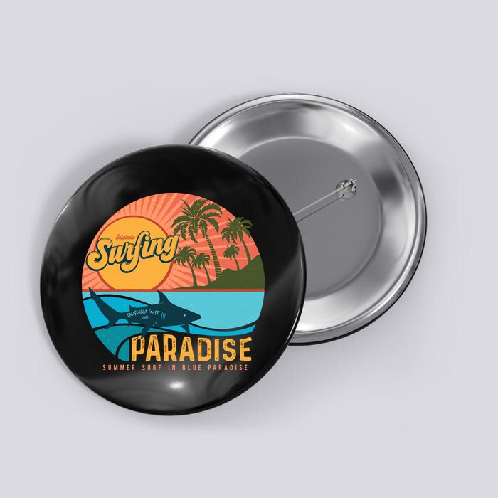 Vintage Retro Orignal Surfing Paradise Shark Button