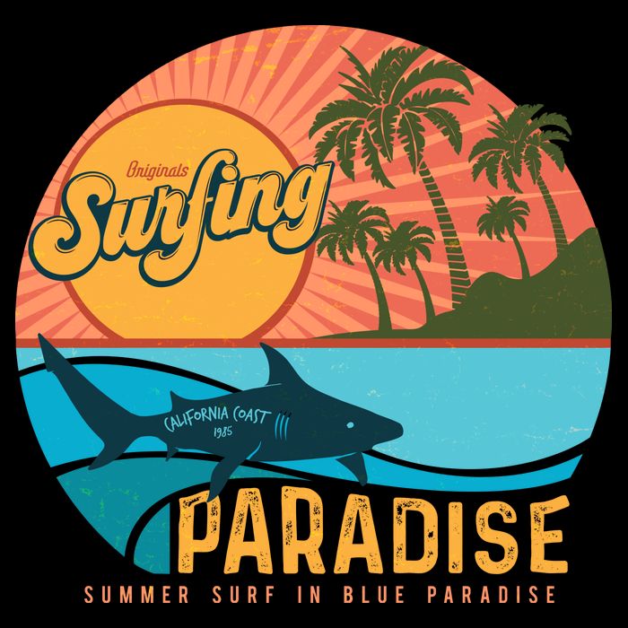 Vintage Retro Orignal Surfing Paradise Shark Flatbill Hat