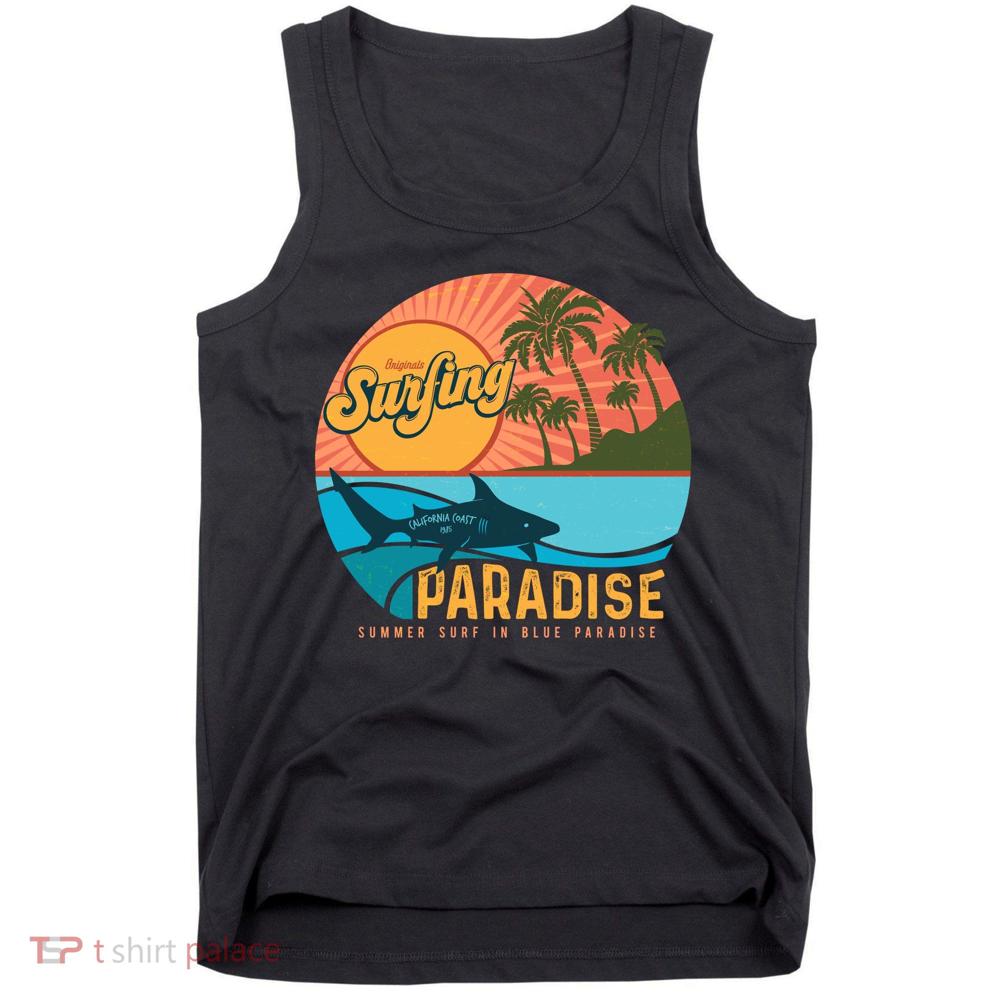 Vintage Retro Orignal Surfing Paradise Shark Tank Top