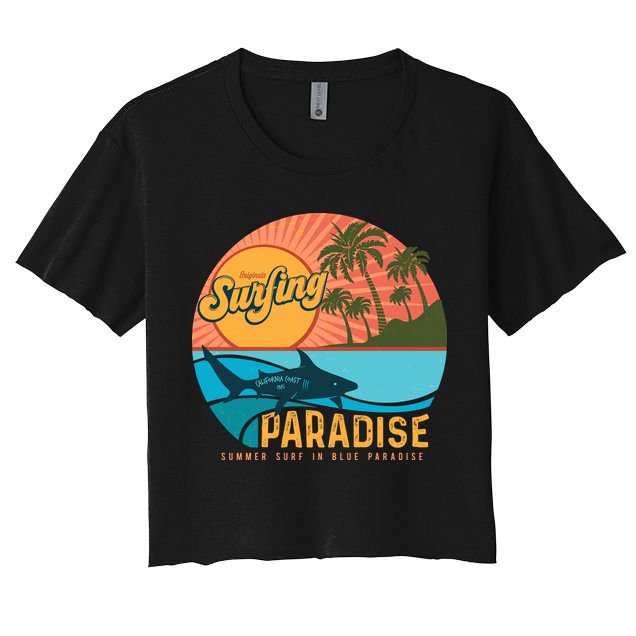 Vintage Retro Orignal Surfing Paradise Shark Crop Top