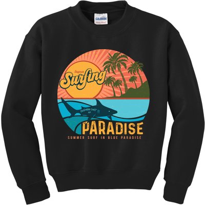 Vintage Retro Orignal Surfing Paradise Shark Kids Sweatshirt