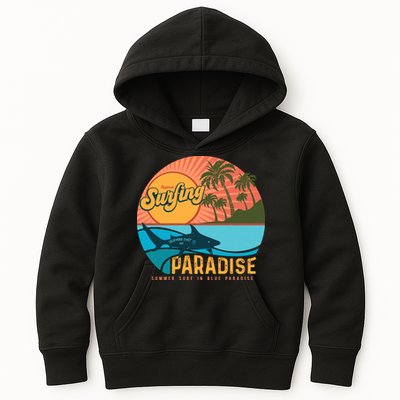 Vintage Retro Orignal Surfing Paradise Shark Kids Hoodie