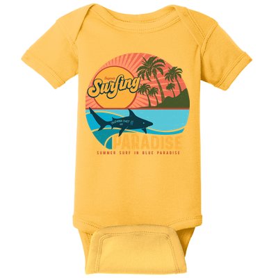 Vintage Retro Orignal Surfing Paradise Shark Baby Bodysuit