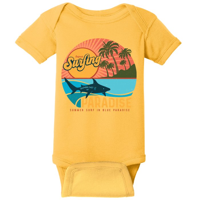 Vintage Retro Orignal Surfing Paradise Shark Baby Bodysuit