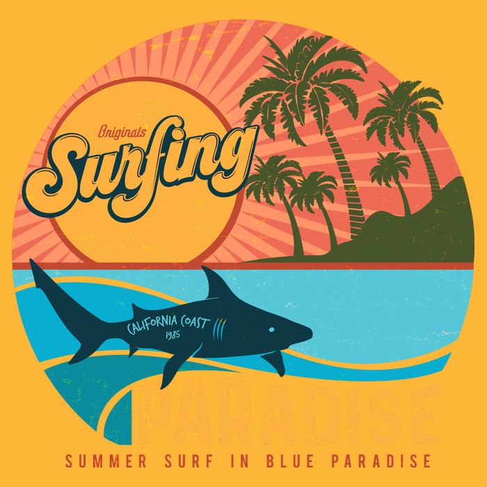 Vintage Retro Orignal Surfing Paradise Shark Baby Bodysuit