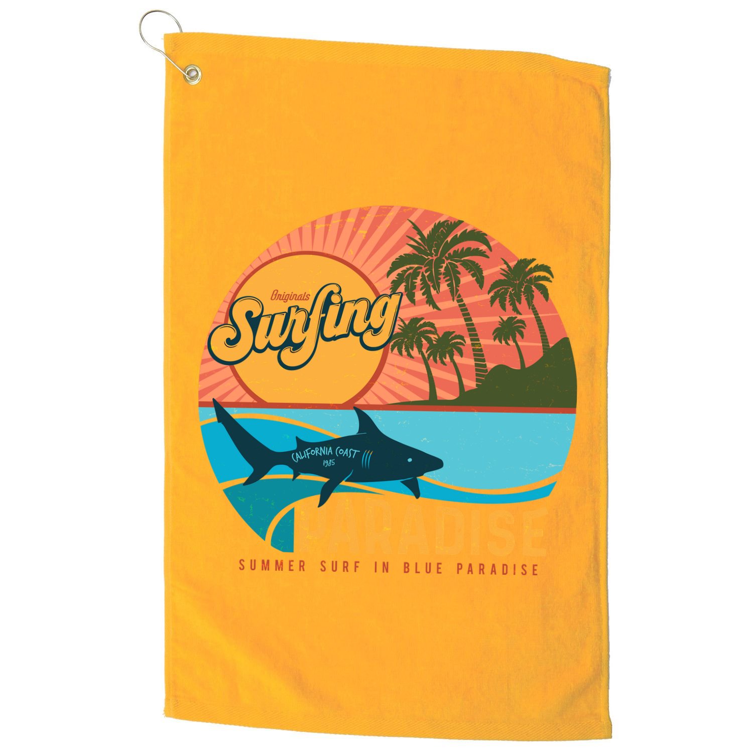 Vintage Retro Orignal Surfing Paradise Shark Golf Towel