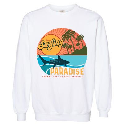Vintage Retro Orignal Surfing Paradise Shark Garment-Dyed Sweatshirt