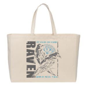 Valhalla Raven Odins Runes Norse Compass Viking Cotton Canvas Jumbo Tote