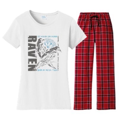 Valhalla Raven Odins Runes Norse Compass Viking Women's Flannel Pajama Set