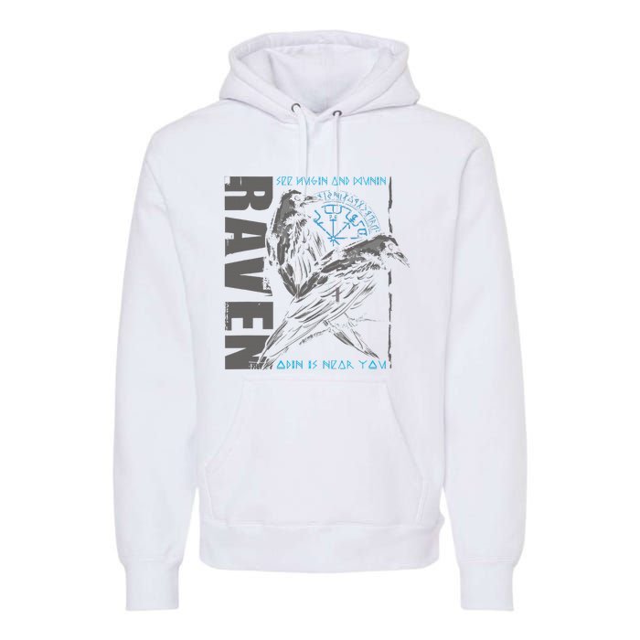 Valhalla Raven Odins Runes Norse Compass Viking Premium Hoodie