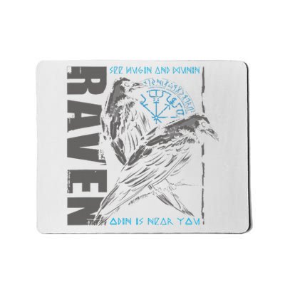 Valhalla Raven Odins Runes Norse Compass Viking Mousepad