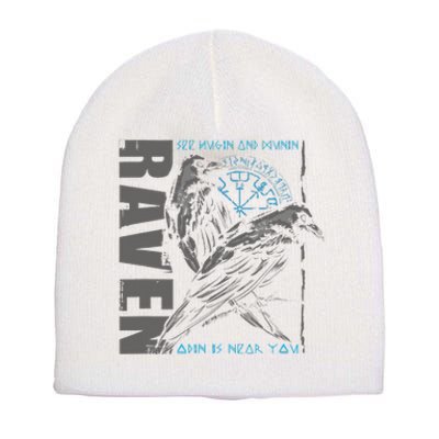 Valhalla Raven Odins Runes Norse Compass Viking Short Acrylic Beanie