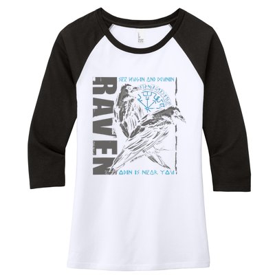 Valhalla Raven Odins Runes Norse Compass Viking Women's Tri-Blend 3/4-Sleeve Raglan Shirt