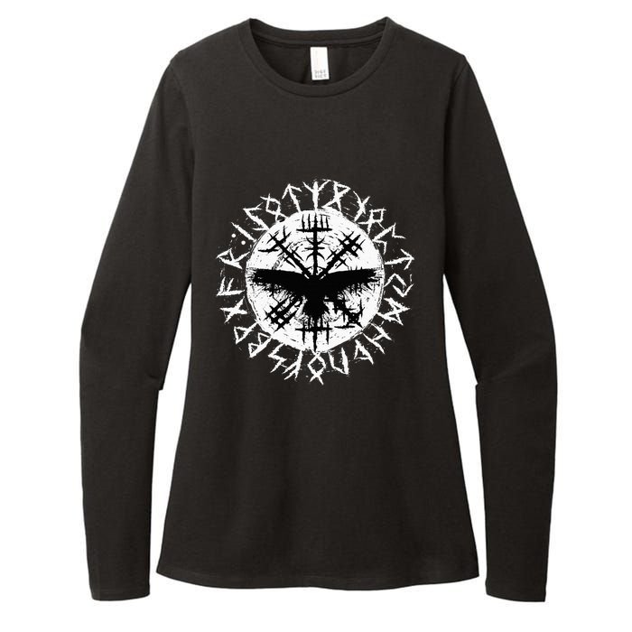 Viking Raven Odin Runes Vegvisir Womens CVC Long Sleeve Shirt