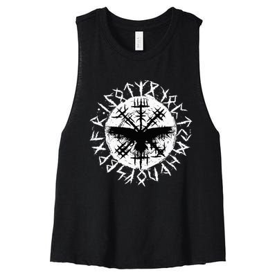 Viking Raven Odin Runes Vegvisir Women's Racerback Cropped Tank