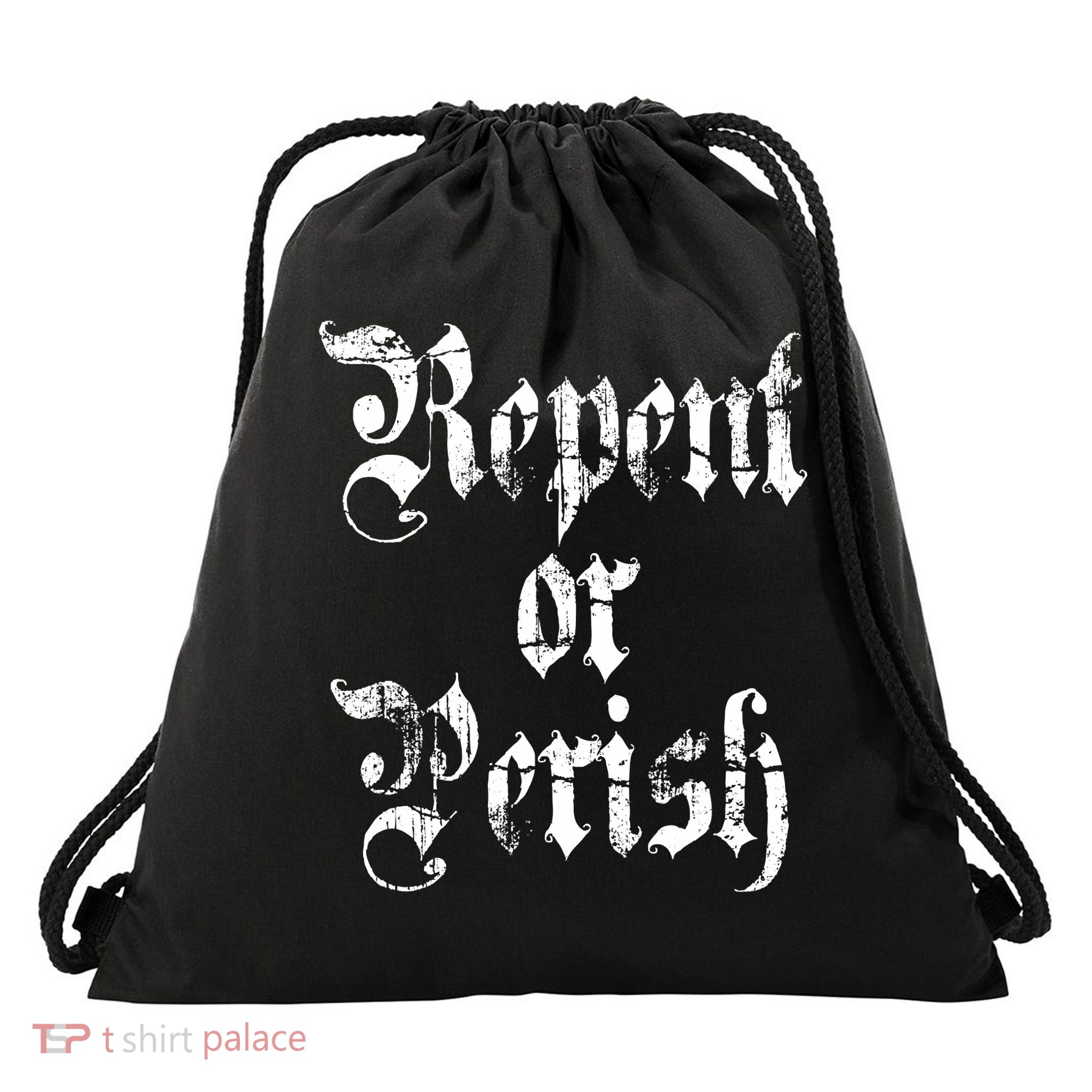 Vintage Repent Or Parish Christian Drawstring Bag