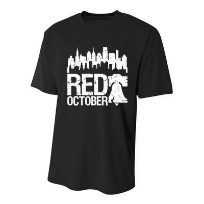 Vintage Red October Philadelphia Skyline Baseball Youth Performance Sprint T-Shirt