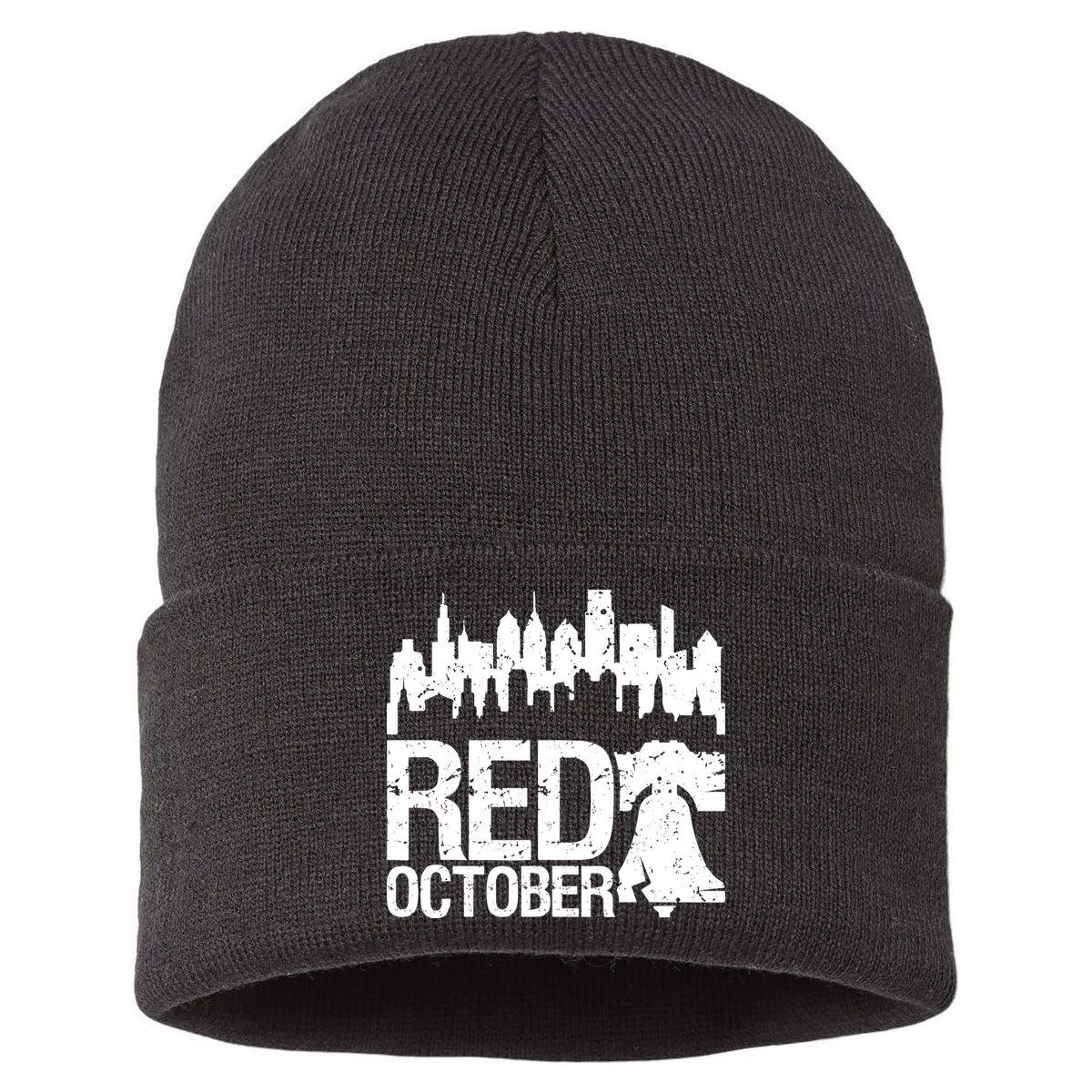Vintage Red October Philadelphia Skyline Baseball Sustainable Knit Beanie