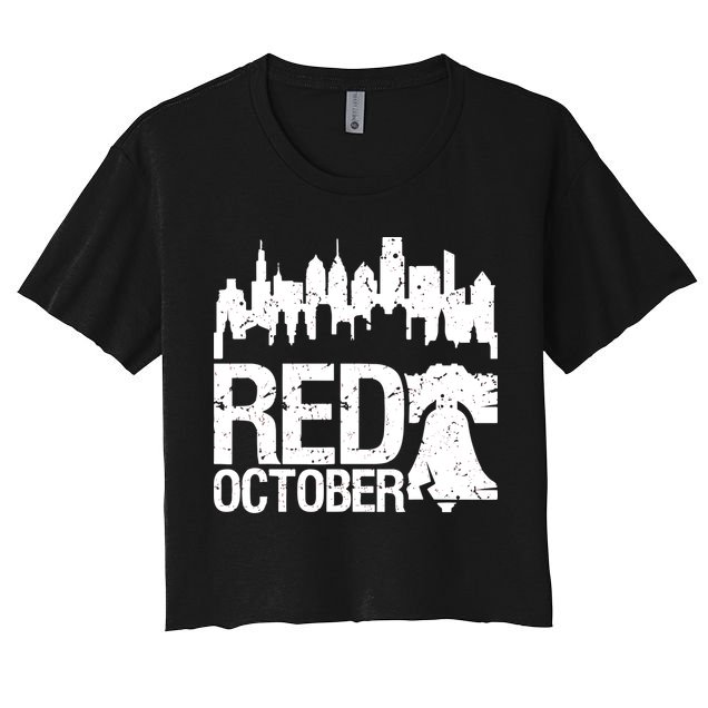 Vintage Red October Philadelphia Skyline Baseball Crop Top