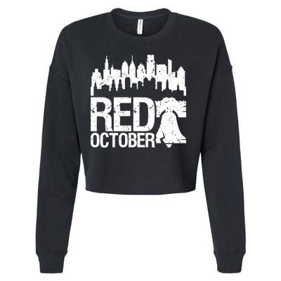 Vintage Red October Philadelphia Skyline Baseball Cropped Pullover Crew