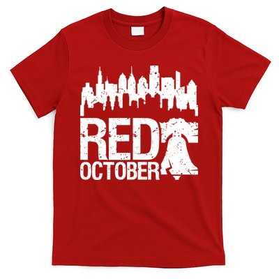 Vintage Red October Philadelphia Skyline Baseball T-Shirt