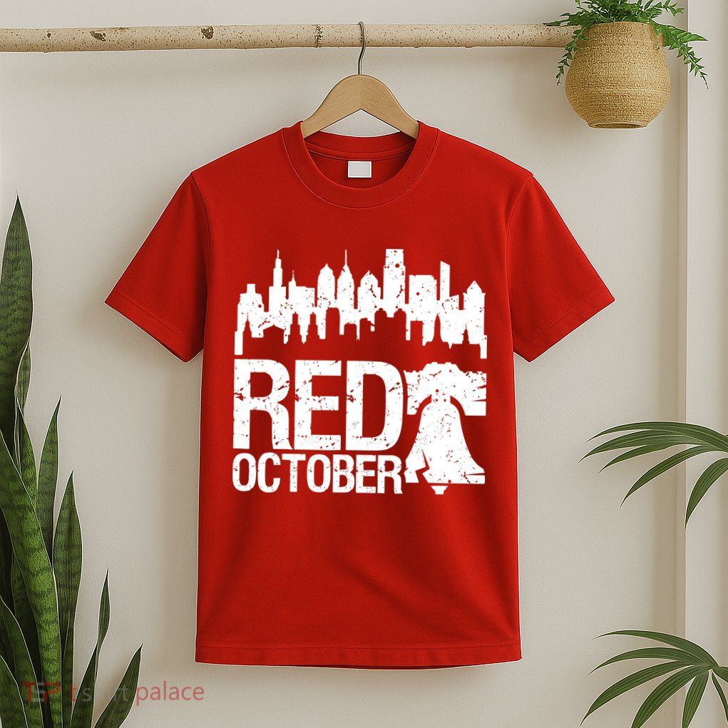 Vintage Red October Philadelphia Skyline Baseball T-Shirt
