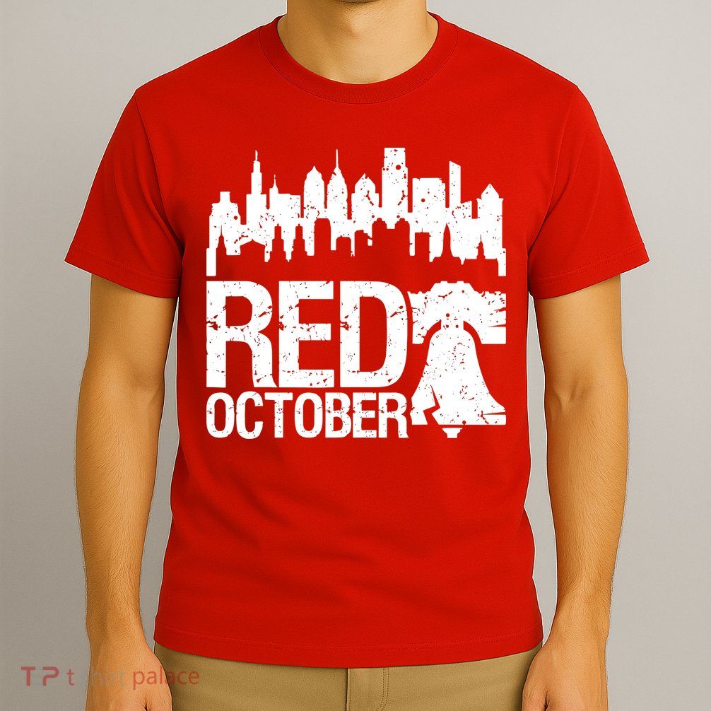 Vintage Red October Philadelphia Skyline Baseball T-Shirt