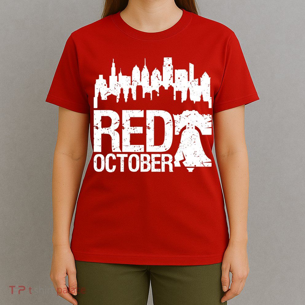 Vintage Red October Philadelphia Skyline Baseball T-Shirt