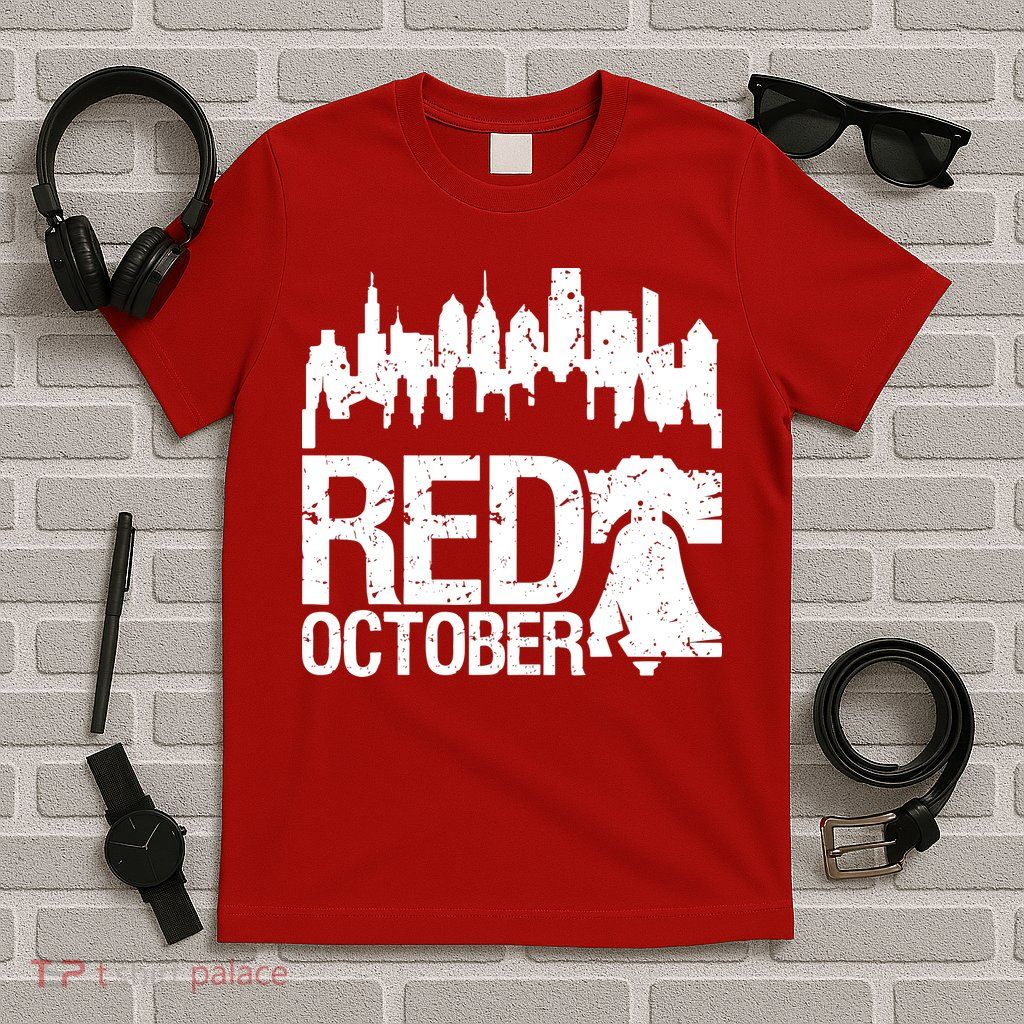 Vintage Red October Philadelphia Skyline Baseball T-Shirt