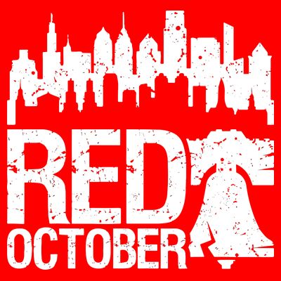 Vintage Red October Philadelphia Skyline Baseball T-Shirt