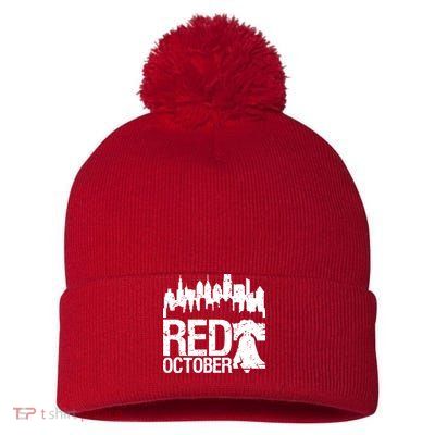 Vintage Red October Philadelphia Skyline Baseball Pom Pom 12in Knit Beanie