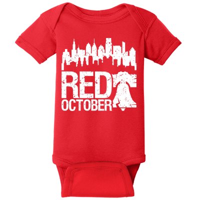 Vintage Red October Philadelphia Skyline Baseball Baby Bodysuit