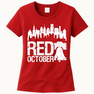 Vintage Red October Philadelphia Skyline Baseball Womens T-Shirt
