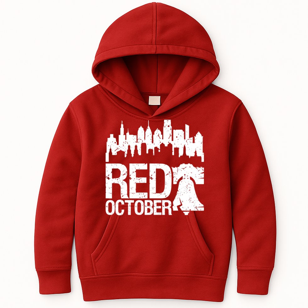 Vintage Red October Philadelphia Skyline Baseball Kids Hoodie