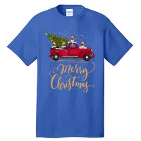 Vintage Retro Pug Drive Christmas Tree Truck Pug Christmas Funny Gift Tall T-Shirt