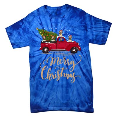 Vintage Retro Pug Drive Christmas Tree Truck Pug Christmas Funny Gift Tie-Dye T-Shirt