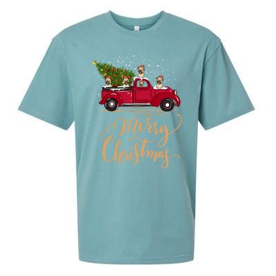 Vintage Retro Pug Drive Christmas Tree Truck Pug Christmas Funny Gift Sueded Cloud Jersey T-Shirt