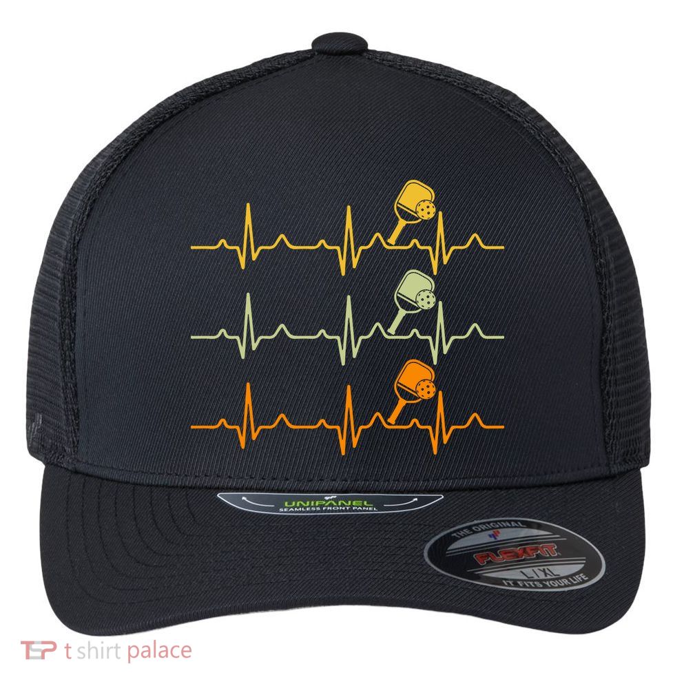 Vintage Retro Pickleball Heartbeat Gift For Team Sport Flexfit Unipanel Trucker Cap