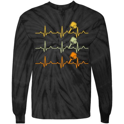 Vintage Retro Pickleball Heartbeat Gift For Team Sport Tie-Dye Long Sleeve Shirt