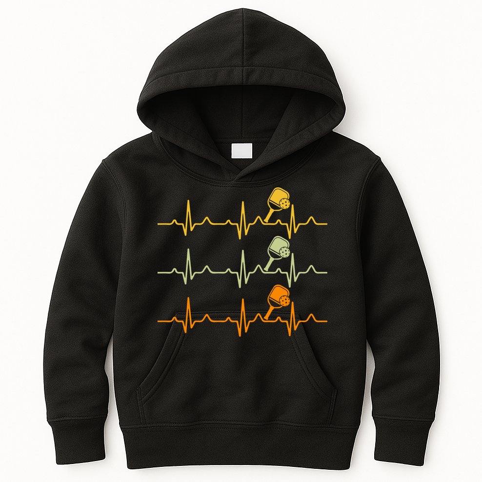 Vintage Retro Pickleball Heartbeat Gift For Team Sport Kids Hoodie