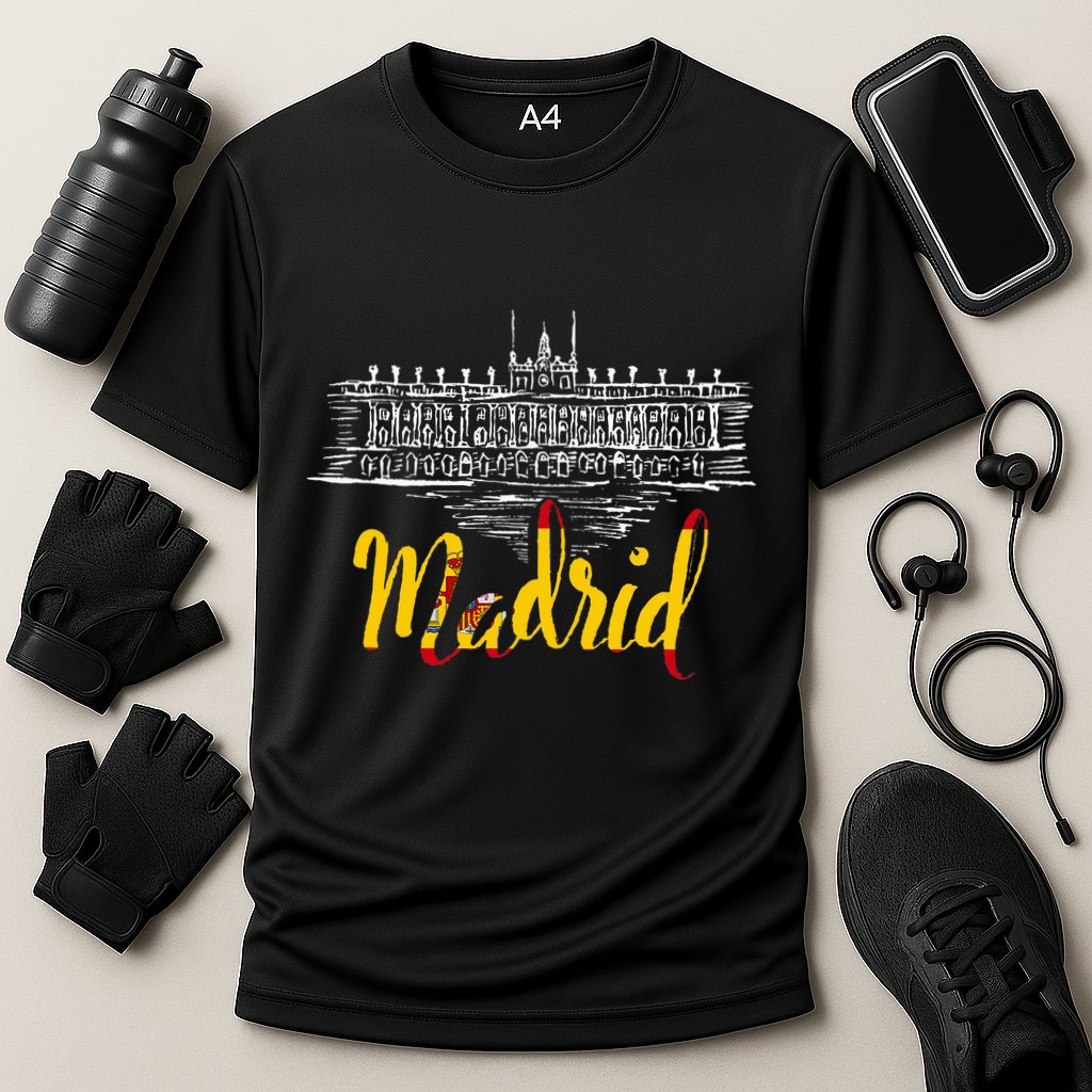 Vintage Royal Palace In Madrid With Spain Flag Cooling Performance Crew T-Shirt