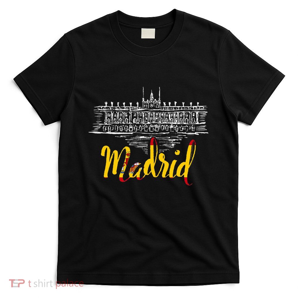 Vintage Royal Palace In Madrid With Spain Flag T-Shirt