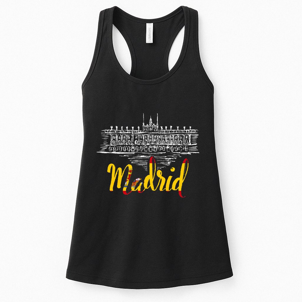 Vintage Royal Palace In Madrid With Spain Flag Womens Tank Top