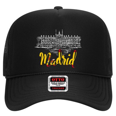 Vintage Royal Palace In Madrid With Spain Flag Trucker Hat